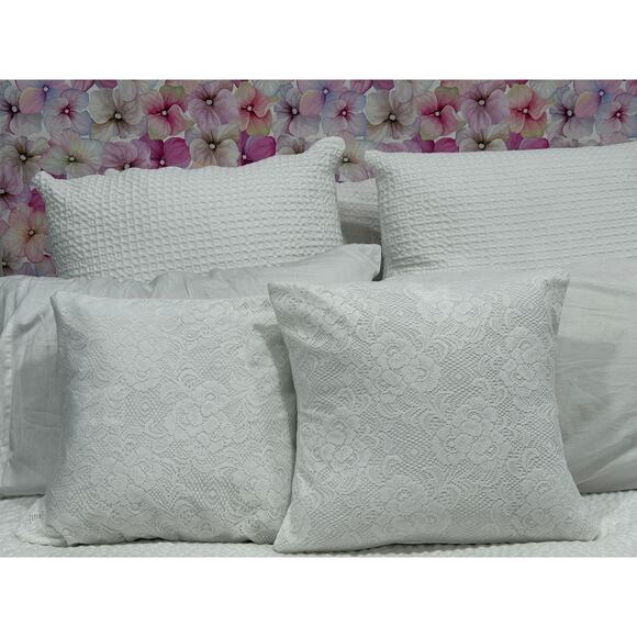 Lace Pillow Covers White 16x16 Grandmillennial Cottagecore French Country X 2 - Picture 10 of 11